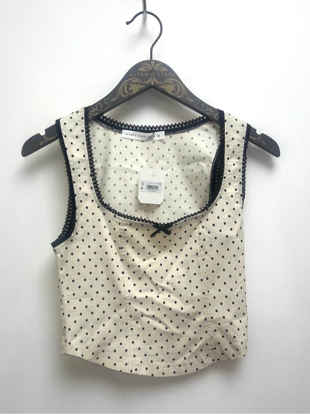 Altar'd State Priscilla Cream and Black Polka Dot Sleeveless Crop Cami